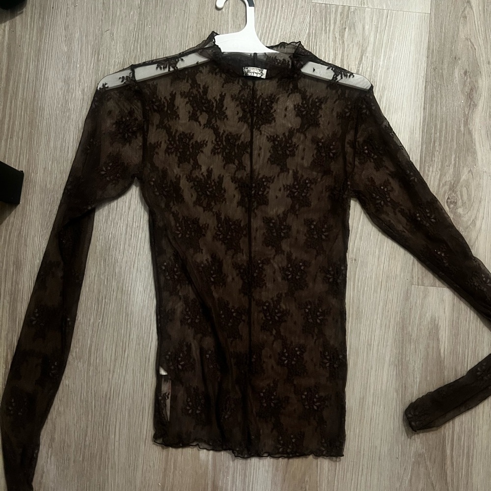 Brown mesh long sleeve top